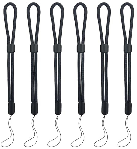 EIROVYA Appareil Photo Ajustable Dragonne Poignet, Lanyard Dragonne Poignet, Dragonne universelle pour appareil photo, Doux Paracord Sangle de Braided pour Téléphone, Smartphone, Caméra, Noir, 6 pièce