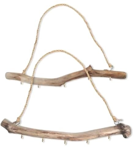 ivamulie Lot de 2 branches décoratives en bois flotté naturel - Décoration murale - Organiseur de suspendu avec 5 crochets - Facile à utiliser