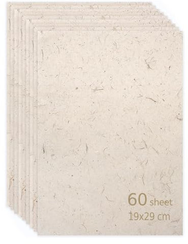 60 Sheets Natural Mulberry Paper Sheets – Rice Paper Handmade Decoupage Papers – 19x29cm Printable Decoupage Tissue Papers Sheet for Writing & Card Making Supplies