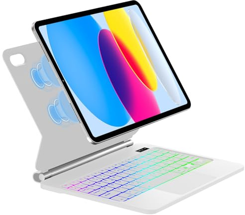 SENGBIRCH Magic Tastatur für iPad A16 11. Gen 2025/10. Gen 10.9 2022 - Deutsches QWERTZ Hintergrundbeleuchtung Multi-Trackpad Keyboard, Hülle für iPad 11/10th, Weiß