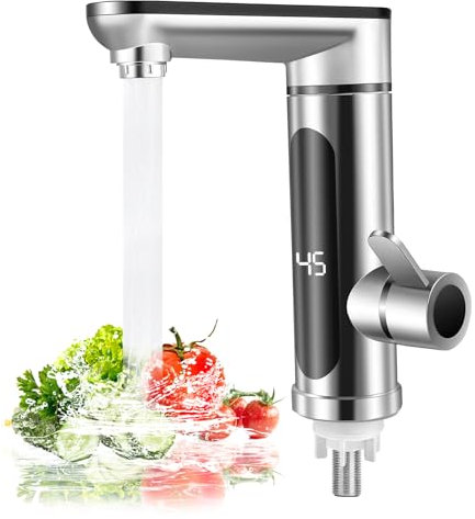 Instant Hot Water Faucet Tap, 360° Swivel Stainless Steel Electric Hot and Cold Mixer Water Heater Faucet, 3300W Instant Tankless Faucet with LED Digital Display, for Kitchen Bathroom