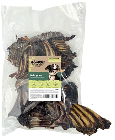 Goopsi Rehrippen Hund getrocknet 1,2 kg gestückelt – Vorratspack – Kauknochen für große Hunde, mit Fleischresten, Kauartikel Wild, Hundeleckerli Zahnreinigung, aus Deutschland