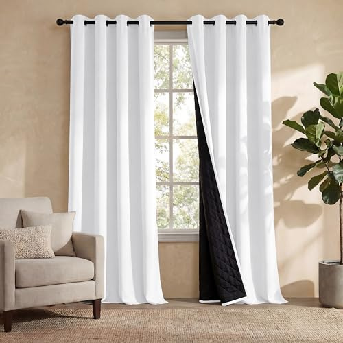PONY DANCE 100% Verdunklungsvorhänge mit Ösen 2er Set H 240 x B 140 cm Doppellagige Gardinen Blickdicht Dicke Thermovorhänge Hitzeschutz Thermal Curtains, Weiß