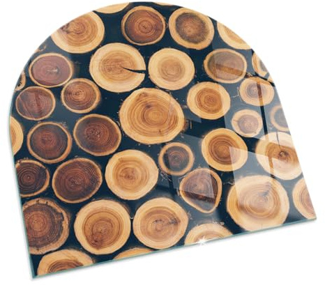 Kaminbodenplatte für Kaminofen 100x100 cm Hartglas Glasboden Stilvollem Motiv Dekorative Glasbodenplatte Hitzeschutz Halbrund Schutzplatte Elegantes Design - Eine Kiste mit geschnittenem Holz