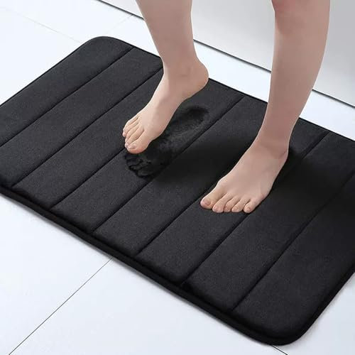 Greenfields Set of 3 Memory Foam Bath Mats, Soft and Comfortable, Super Water Absorption, Non-Slip, Thick, Machine Wash, Easier to Dry for Bathroom Bath Floor Rug, Super Cosy (Black)