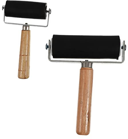 Press Roller Tool,Press Seam Roller,2 Pcs Rubber Roller Painting Rollers Set Lacquer Roller Wall Print Roller Long Handle Paint Roller Set for DIY Art Craft