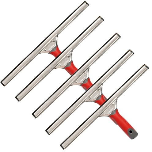 Bayersan Window Cleaning 5-Size Squeegee Set – Premium Handle Complete Metal & Plastic Squeegees – 8, 10, 12, 14, 18 – Professional Glass & Window Cleaning Tools