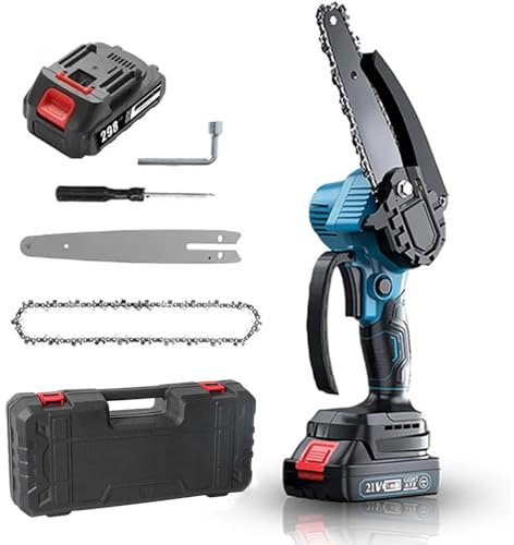 Mini Chainsaw 6 Inch, Battery Powered Chainsaw 7500mAh 800W, Tree Saw Handheld with Safety Lock and Widen Baffle, Light Weight, Electric Chain Saw for Wood Cutting, Trimming