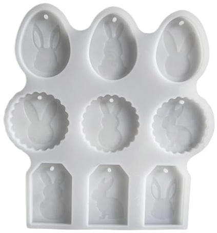 YIGZYCN Moule en silicone pour résine - Moule en silicone pour travaux manuels - Motif lapins et œufs - Pendentifs faits à la main sur le thème de Pâques