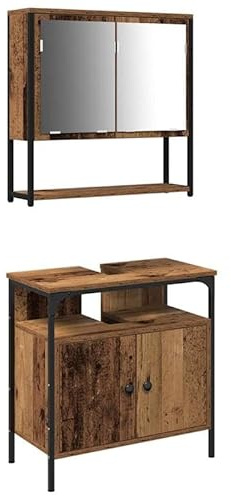 Eleganz Armadio per lavabo con lavabo da incasso in legno naturale, stile rustico, per bagno e bagno degli ospiti, durevole ed elegante, salvaspazio e pratico