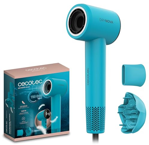 Cecotec Asciugacapelli Compatto e Leggero DryNova Blue Wave. 1600W, 110000RPM, Motore Brushless, Diffusore e Concentratore, Generatore di Ioni, Silenzioso e Durevole, 4 Impostazioni di Temperatura