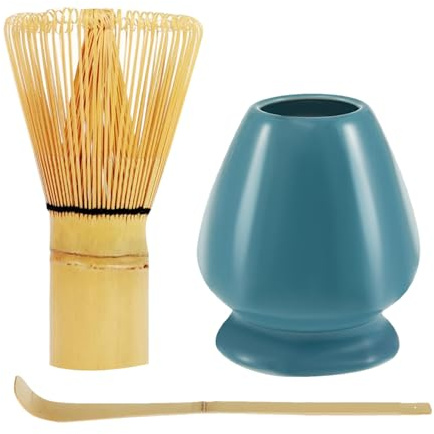 Matcha Set - Traditional Bambos Whisk and Scoop, Japanese Brewing Kit | Ceramic Bowl, Green Tea Preparation Tools for Ceremony, Tearoom, Home Kitchen, Authentic Matcha Serving Accessories