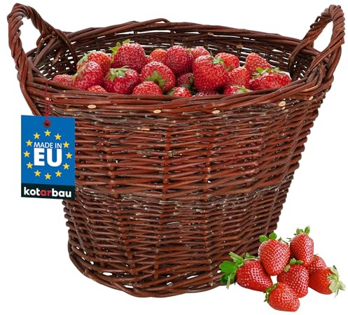KOTARBAU® Rottingkorg - med Handtag - Ø 40 cm - Brun - Flätad Korg - Förvaringskorg - Korg för Ved - Skördekorg - Växtkorg - för Leksaker - Blommor & Dekorativ