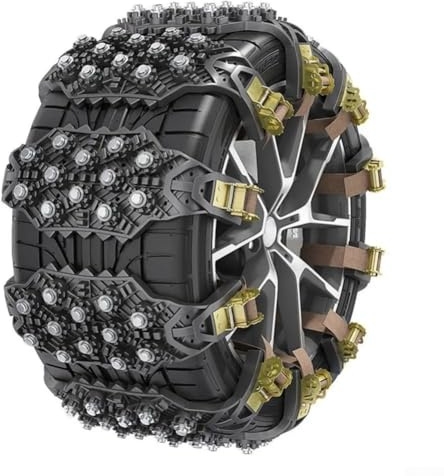 Honseadek Lot de 4 chaînes à neige antidérapantes pour voiture avec clous en acier avec boucles réglables, particules antidérapantes et sangles en nylon
