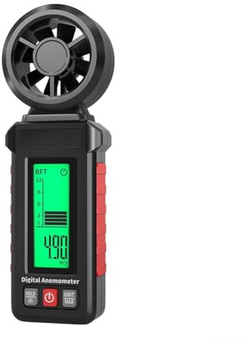 Misuratore del vento tenuto in mano dell'anemometro di Digital, misuratore di portata d'aria a 8 lame con la tenuta massima della retroilluminazione a 3 colori, gamma 0.7-30m/s per prova di HVAC