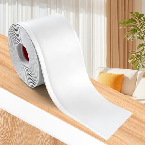 White PVC Skirting Board Trim Self-Adhesive,Flexible Skirting Boards Covers,Peel and Stick Wall Base Board Moulding Strip,Baseboard Molding Tape(1m L,10cm W)