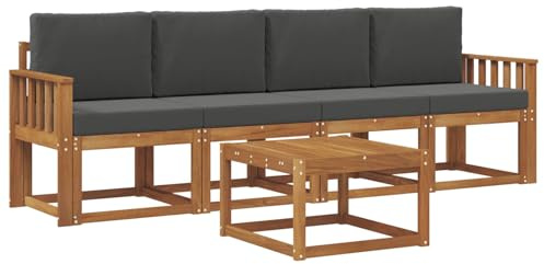 Foknhdi Gartenmöbel-Set 5-teilig aus massivem Akazienholz, Outdoor Lounge-Set mit Sitz- und Rückenkissen, Modulare Sitzgruppe für Garten und Terrasse, Natur und Anthrazit