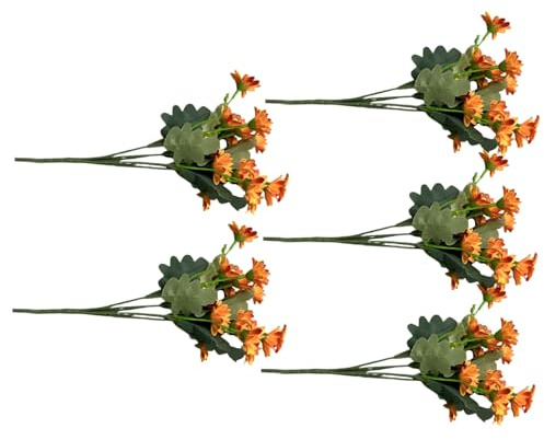KKPLZZ Fiori Artificiali di Margherite, Crisantemi Realistici con Sfumatura Al Tramonto con Foglie Verdi per la Decorazione di Nozze Sul Balcone del Giardino (5 pacchi arancione rosso)