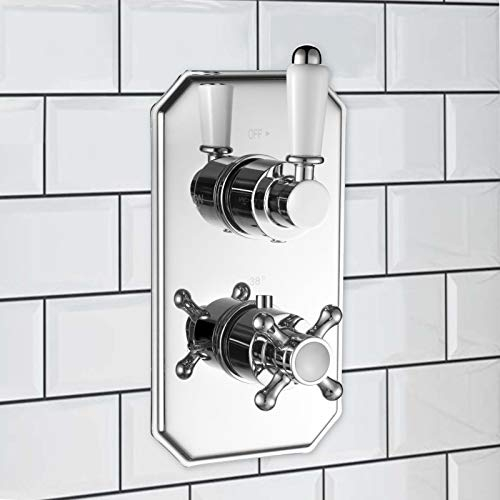 ENKI, Regent, TSV027, Chrome Single Twin Concealed Thermostatic Mixer Tap Shower Outle Valve for Bathrooms, Traditional Victorian Style