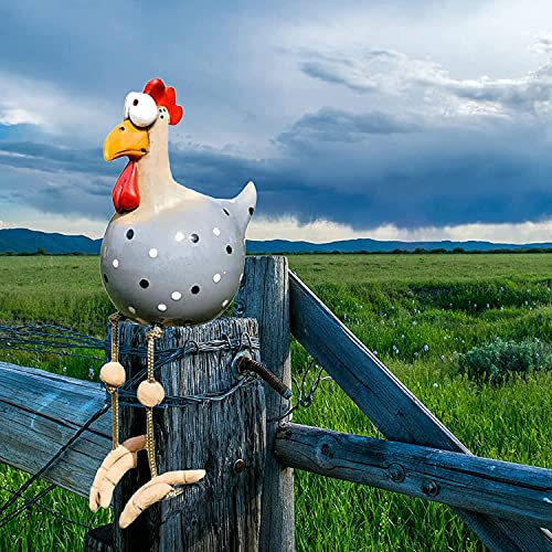 Kamndex Huhn Gartendeko, Harz und Keramik Hahn Deko Ornament Handarbeit Gartenstatuen Dekorative Hen Yard Dekor Geschenk Animal Figurine Farmhouse Garden Stake für Haus Andenken (Gray)
