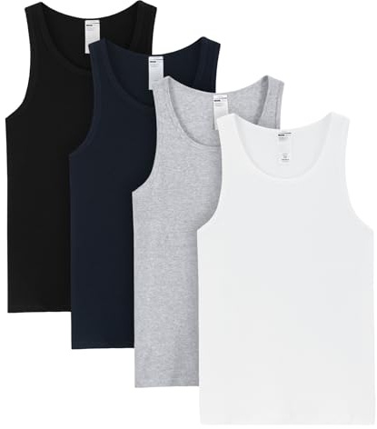 LAPASA 4 Pack Men's Cotton Vests Ribbed Tank Tops Sleeveless Plain Undershirts, Breathable, Slim Fit M35, L, Multicoloured
