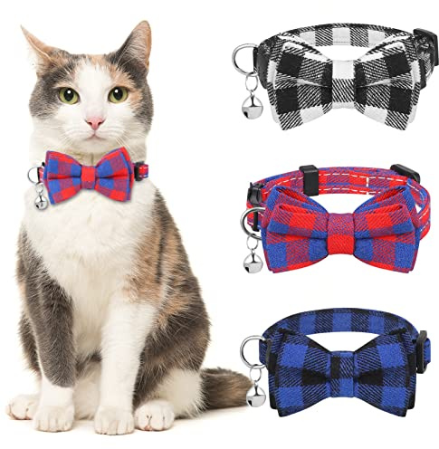 tonyg-p 3 Pcs Bow Tie Cat Collar with Bells, Adjustable Bow Cats Collars for Kitten Puppy Small Pets