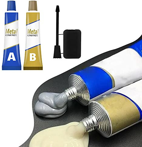 Set di Pasta di Riparazione in Ghisa Metallica 100g - Colla di Saldatura Magica 2 Bottiglie - Pasta di Riparazione del Metallo a Saldare a Freddo Permanente