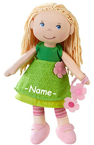 Haba Puppe Weichkörper individuell Bestickt mit Name | Kleine Puppe mit Stoffkörper ca. 30 cm | Babypuppe ab 1 Jahr für Jungs und Mädchen mit Bestickung | Waschbar & anziehbar | Geschenk für Geburt