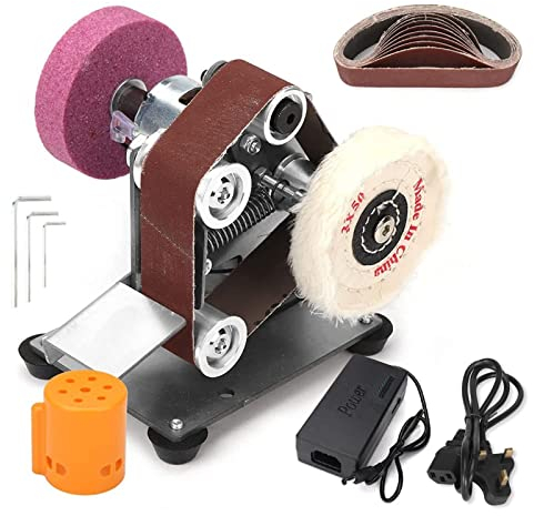 NuoDunco BaiNuo Electric Belt Sanding Machine, Mini Belt Grinder 7 Adjustable Speed Power Sanders with 10pc 330mm*30mm Sanding Belts 2pc Grinding Wheel Polishing Wheel(UK 3 pin Plug Upgrade) 2