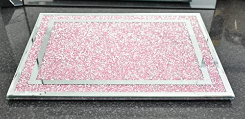 Deenz 30 X 40 Cm Pink Crushed Diamond Gift Large Work Top Saver Heat Resistant Glass Chopping Board Silver Pink Display Gift Present for All Occassion Home Decor
