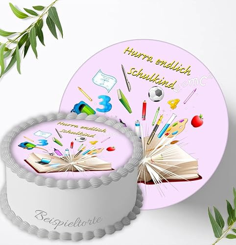 Tortenaufleger Einschulung personalisiert mit Name – essbares Tortenbild für den ersten Schultag – Tortendeko Schulanfang Schulkind ABC Schützen für Jungen & Mädchen aus Fondant, Ø 20cm, 0176z
