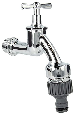 tecuro Auslaufventil 1/2 Zoll, Knebeloberteil, Rohrbelüfter DVGW, Steckkupplung - Messing hochglanzverchromt - 22762-P