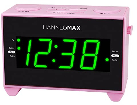 HANNLOMAX HX-132CR Alarm Clock Radio, PLL FM Radio, USB Type-A and USB Type-C for Charging, Drawer-Type Charger Holder for Smartwatches, Night Light, AC Operation Only. (Pink)