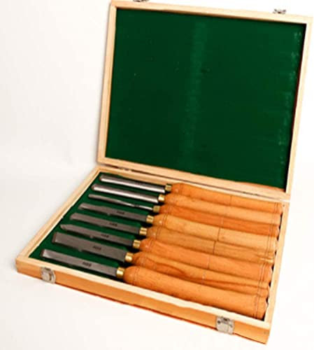 OITTo Juego de cinceles para torneado de Madera, Kit de Herramientas de torneado de Madera Profesional HSS con Caja de Madera, Torno de gubia para torneado de Madera (Juego de 8)