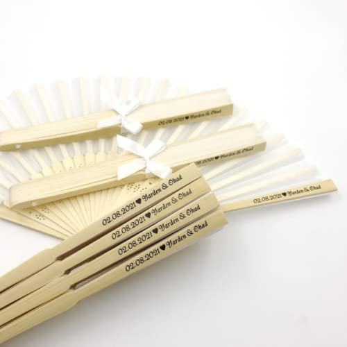 jifu Personalisierte Handfächer Fächer Handfächer mit Holzgriff Sommer Feste Party Hochzeit Hand Fan Saunafächer Fächer benutzerdefinierte Bräutigam & Braut Namen (White,30pcs)