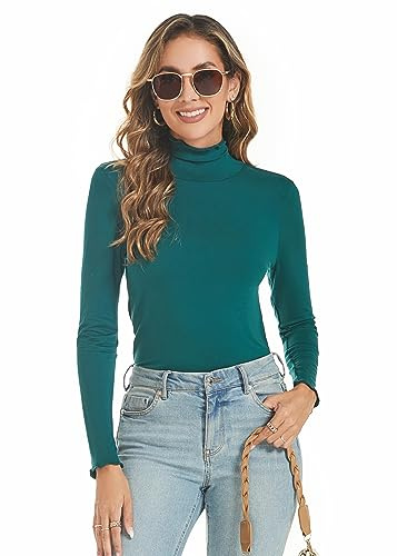 Famrrifuu Maglia Manica Lunga Donna Collo Alto Maglietta Elegante Basic Top Leggero Autunno Inverno Dolcevita T-Shirt,Verde,M