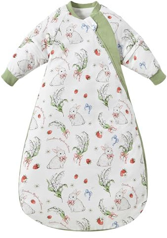 Chilsuessy Baby Schlafsack Winter mit abnembar Langarm Warm Wattiert Babyschlafsack Kinder Ganzjahres Schalfsack für Jungen und Mädchen, Kaninchen Garten/2.5 Tog, M/Baby Höhe 70-80cm