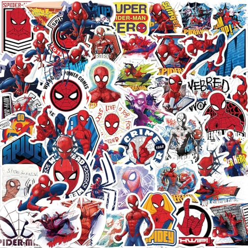 HONGP 50Pcs Spiderman Stickers for Kids,Personalized Kids Stickers for Water Bottle, MacBook, Car, Bumper, Luggage, Laptop,Waterproof Vinyl Aesthetic Stickers for Adults Teens Boys Girl