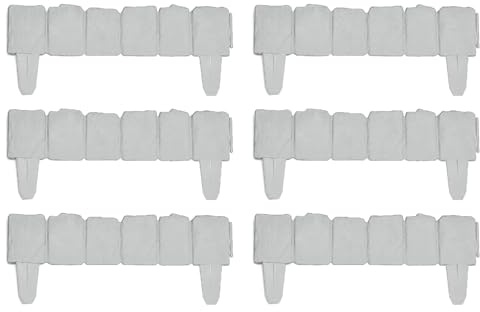 Tradineur - Pack de 6 Vallas de plásticos Decorativas de jardín - Borde para cespéd, Plantas, Flores, decoración de Exterior - N.º 4-18,5 x 46,5 x 1 cm - Color Gris Claro