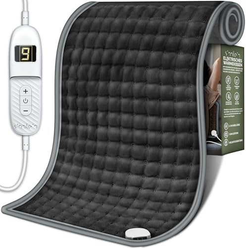 sinnlein® Heizkissen 42x32cm mit Abschaltautomatik | Wärmekissen elektrisch | Heating Pad mit 6 Temperaturstufen, Überhitzungsschutz & Digitalanzeige | Wärmepad aus Fleece waschbar bis 40°C (Anthrazit)