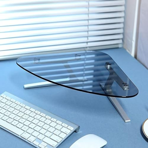 JAYWIS Monitorständer Transparenter Dreieckiger Monitorständer, Tisch Eck Bildschirmerhöhung aus Gehärtetem Glas, 4 Zoll Hoch, Ergonomisches Computertisch Organizer Regal mit Aluminiumbeinen