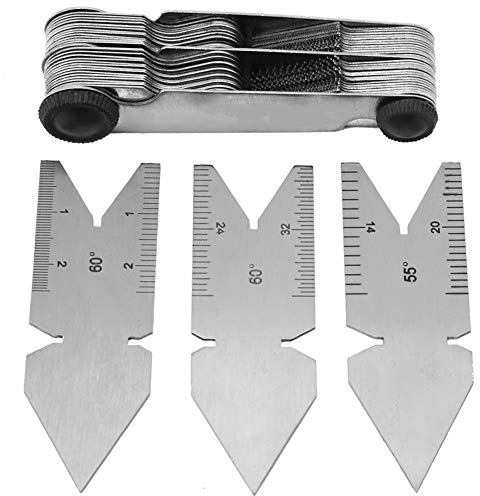 1 Stück Gewindesteigung, 2 Stück 60°, Steigungslehre, Mittellehre, Mittlere Fischschwanzlehre für Gewindelehren und 1 Stück 55°-Mittellehre, Zoll, Metrisch