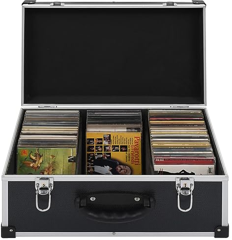 Gecheer CD-Koffer für 60 CDs, Aluminium ABS Schwarz, robuste Aufbewahrungsbox mit verstärkten Ecken, abschließbar, für CD und DVD Organisation