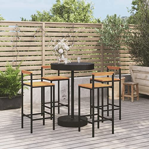 Rantry 5-TLG. Gartenbar-Set Theke Gartentheke Bar Tresen Stehtisch Bartisch Barhocker Barstuhl Sitzgarnitur Gartengarnitur Möbel Gartenmöbel Schwarz Poly Rattan & Massivholz Akazie #1