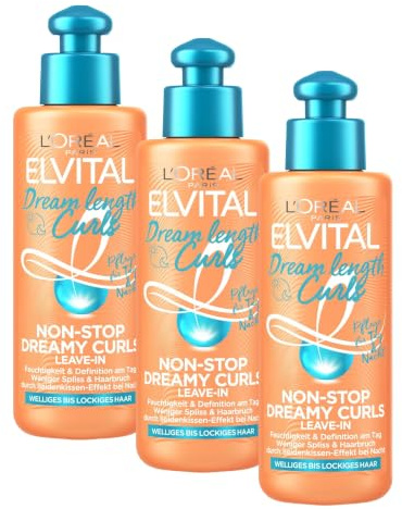 L'Oréal Paris Elvital Leave-In Conditioner für definierte Locken, Anti-Frizz Haarkur für mehr Schwung und Griffigkeit, Dream Length Curls Non-Stop Dreamy Curls, 1 x 200 ml (Packung mit 3)