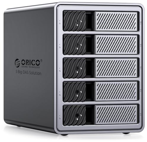 ORICO 5 Baies Boîtier pour Disques Durs 40Gbps, Station d'accueil pour Disque Dur 3,5 Pouces SATA HDD, Prend en Charge la Chaîne à la Marguerite, sans Disque Dur (9858T3)