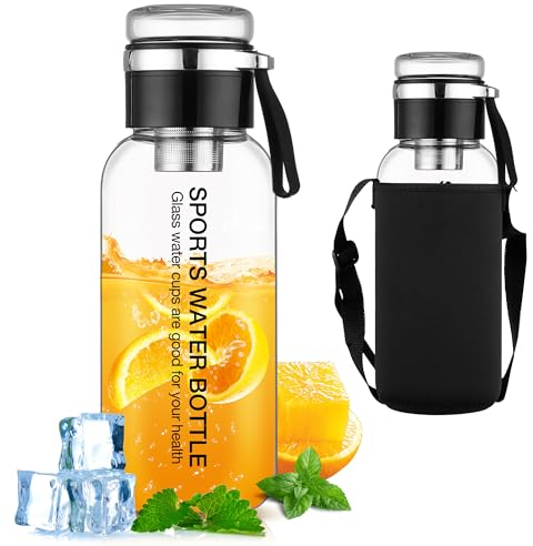 Glasflaschen-Wasserkocher 1 Liter Glasflasche mit Edelstahl-Filterglasdeckel für Karaffe kann als Wasserbecher und Trinkbecher verwendet werden (1000ml)