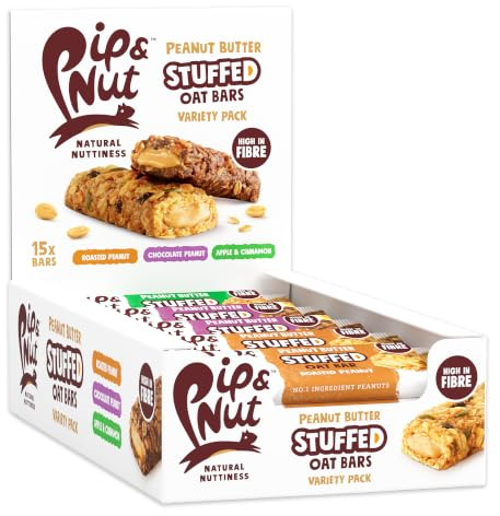 Pip & Nut Peanut Butter Stuffed Oat Bars, Variety Pack, 15 x 48g | Source Of Protein, High In Fibre, No Palm Oil, Hi-Oleic Peanuts, Vegan