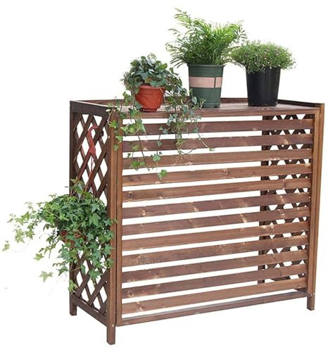Amunpitic Cache Climatisation Exterieur, Cache pour Climatiseur, Clôture de Climatiseur, Support De Fleurs pour Climiseur Extérieur, Cache climatisation Bois, Facile À Installer (86x35x80cm)