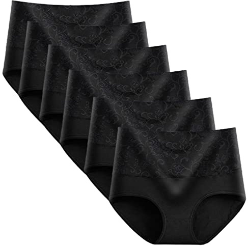 Yintry damunderkläder, trosor med hög midja, elastiska bomullstrosor, magkontrolltrosor, 6-pack, 3XL